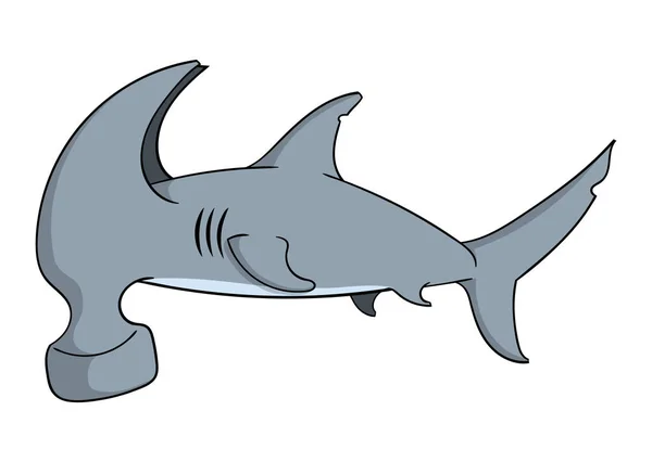 Personagem Cartoon Tubarão Martelo Isolado Fundo Branco Vetor Ilustração —  Vetores de Stock