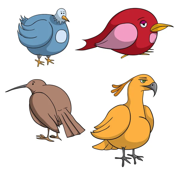 Personnage Dessin Animé Oiseaux Isolés Sur Fond Blanc Vecteur Illustration — Image vectorielle