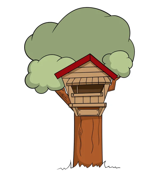 Cartoon Stil Haus Auf Baum Symbol Auf Weiß Vektor Illustration — Stockvektor
