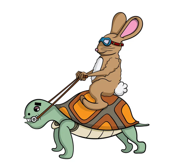 Personaje Dibujos Animados Conejo Tortuga Aislada Sobre Fondo Blanco Vector — Vector de stock