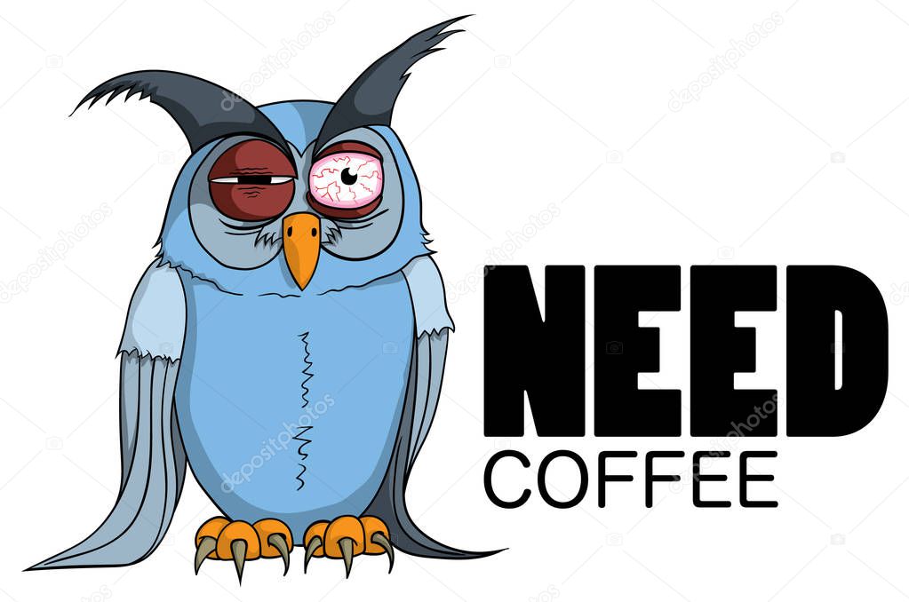 Lettering need coffee and owl isolated on white background 