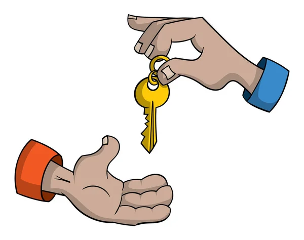 Çizgi film el, beyaz arka plan üzerinde izole anahtarları teslim