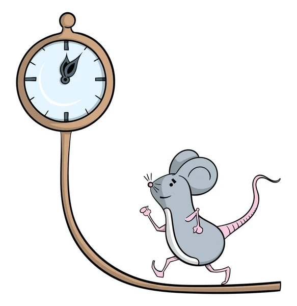 Cartoon Mouse Correndo Relógio Isolado Fundo Branco —  Vetores de Stock