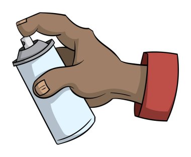 Çizgi film el sprey izole beyaz arka plan üzerinde tutarak