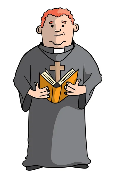 Cartoon Stijl Illustratie Van Priester Holding Boek Geïsoleerd Witte Achtergrond — Stockvector