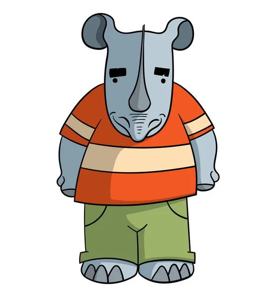 Illustrazione Cartoni Animati Rinoceronte Isolato Sfondo Bianco — Vettoriale Stock