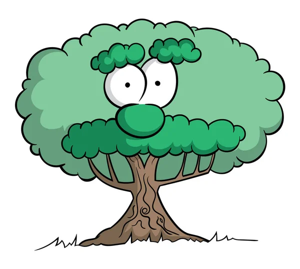 Árbol Dibujos Animados Con Cara Bigote Aislados Sobre Fondo Blanco — Vector de stock