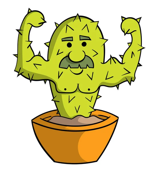 Cartoon Cactus Personaggio Con Muscoli Isolati Sfondo Bianco — Vettoriale Stock