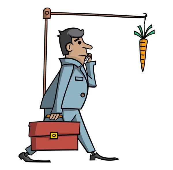 Karikatür tarzı adam beyaz arka plan üzerinde izole havuç için gidiyor