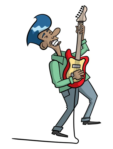 Cartoon Style Guitar Player Icon White Vector Illustration — Stock Vector