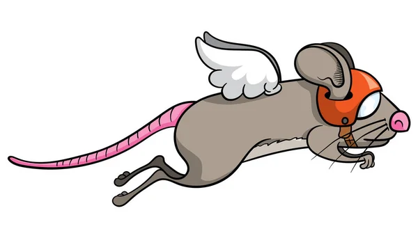 Souris Dessin Animé Avec Des Ailes Dans Casque Isolé Sur — Image vectorielle