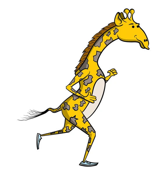 Cartoon Giraffa Esecuzione Isolato Sfondo Bianco — Vettoriale Stock