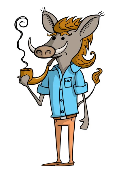 Desenhos Animados Ilustração Personagem Warthog Fumando Cachimbo Ilustração Vetorial Colorido —  Vetores de Stock