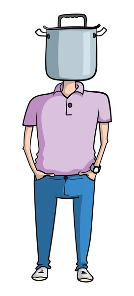 Kafa yerine pot olan karikatür adam. Bir pot kafası.