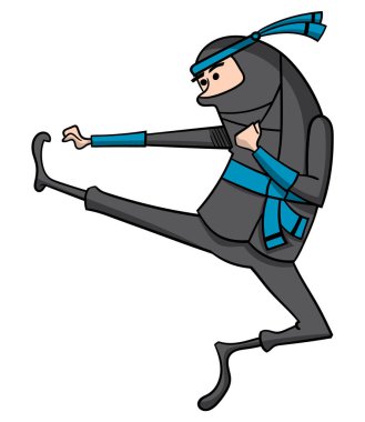 Uçan bir tekme yürüten bir ninja karakterin karikatür Illustration