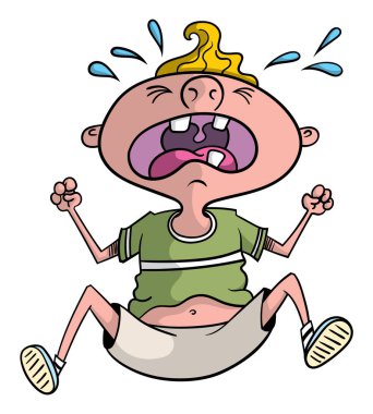 Cartoon illustration of a boy character crying, yelling and throwing a tantrum. clipart