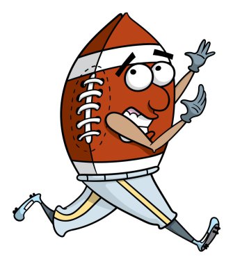 Cartoon style illustration of an American Football ball cartoon character running to take the catch vector