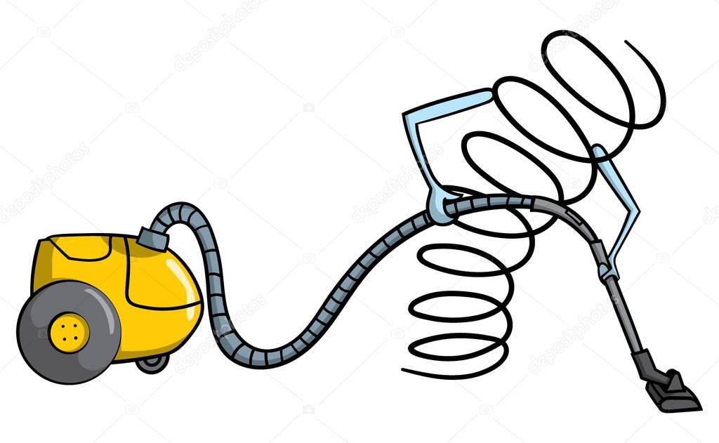 Cartoon style illustration of the concept of a spring cleaning with a vacuum cleaner