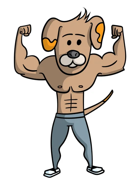 Dibujos Animados Estilo Ilustración Perro Culturista Mostrando Sus Músculos Fuertes — Vector de stock