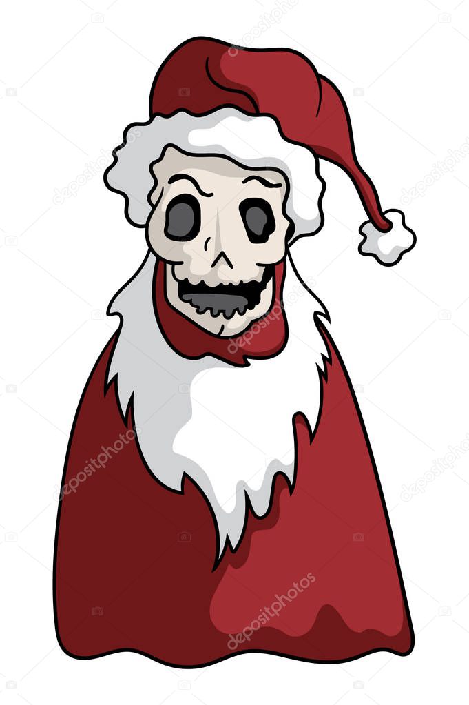 Cartoon style illustration of a skeleton Santa Claus. Halloween meets Christmas.