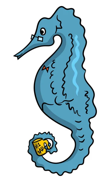 Ilustracja Stylu Cartoon Konia Morskiego Ojciec Trzyma Kubek Który Czyta — Wektor stockowy