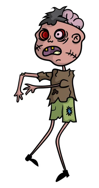 Zeichentrick Illustration Eines Groben Zombie Jungen Mit Gebrochenem Arm Abstehendem — Stockvektor