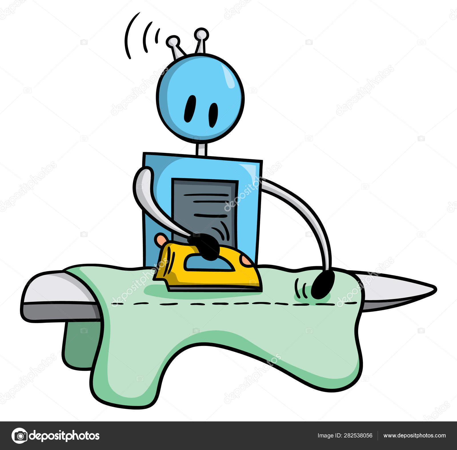Cartoon Style Illustration Cute Blue Robot Character Ironing Clothes Stock  Vector Image by ©Basjan #282538056