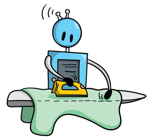 Sevimli, mavi robot karakter ütü giysilerkarikatür tarzı illüstrasyon.