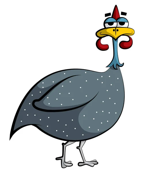 Ilustracja Cartoon Quirky Goofy Cute Ptak Perliczki Białymi Kropkami Patrząc — Wektor stockowy