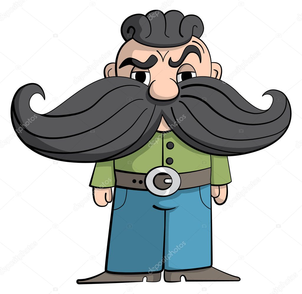 Cartoon style illustration of a man with a massive, giant mustache.