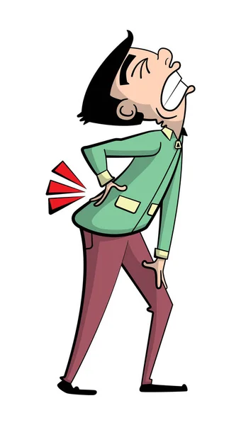 Onun alt sırt ağrısı wincing bir adamın Karikatür tarzı illüstrasyon.