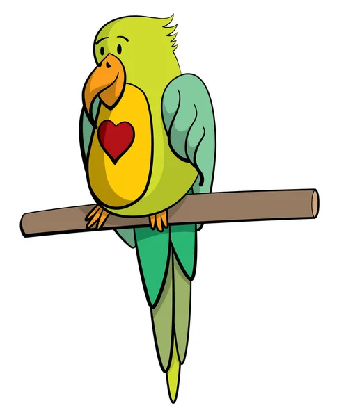 Cartoon Styl Ilustracja Cute Lovebird Charakter Siedzi Gałęzi Ikoną Serca — Wektor stockowy