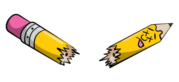 Ölü bir karakter kırık kalem Karikatür tarzı illüstrasyon. Dil dışarı yapışan çapraz gözler.