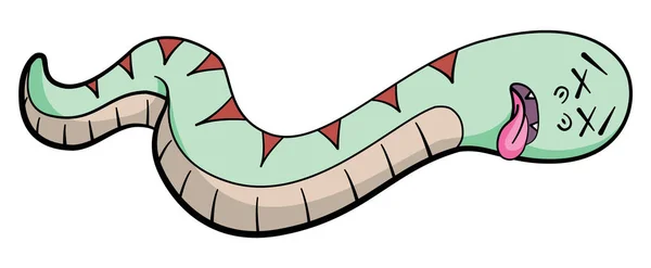 卡通画风格 一个可爱的卡通画蛇的形象躺在它的身边 舌头伸出 这条蛇死了 — 图库矢量图片