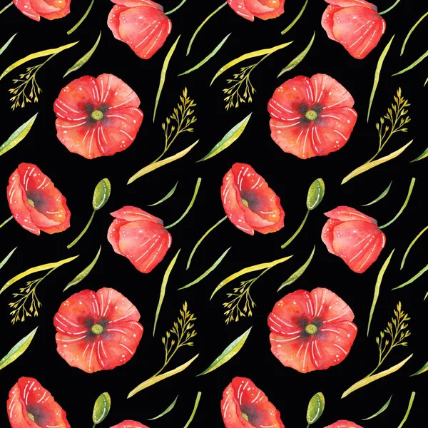 Květinový Vzor Stylu Akvarelu Krásný Vzor Bezešvé Vlčí Máky Chrpy — Stock fotografie
