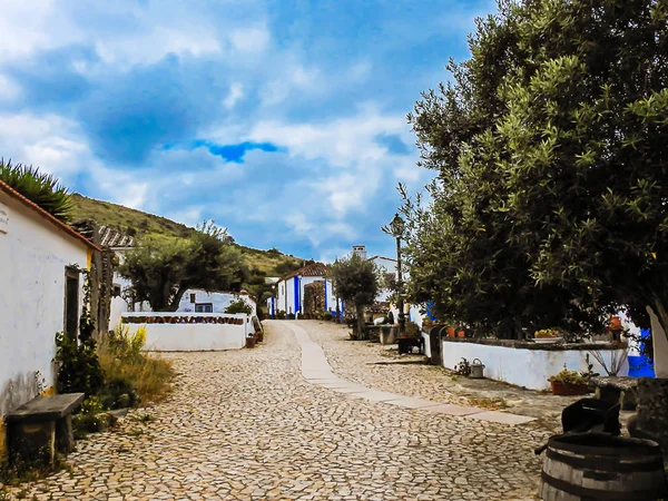 Paesaggio Una Strada Acciottolata Antico Villaggio Portoghese — Foto Stock