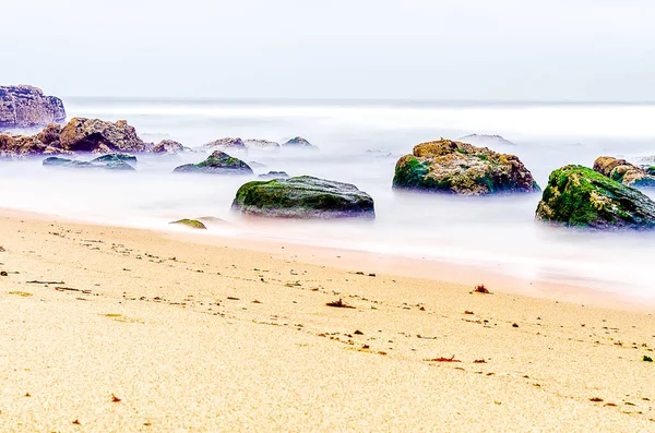Ocean Landscape Rocky Beach Neutral Density Filter Wide Exposure — Stock Photo, Image