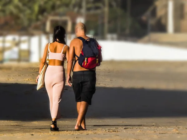 Couple Love Walking Sand Beach Dusk Day Beach — Stock Photo, Image