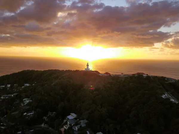 Drone Shot of Byron Bays Lighthouse at Sunrise, Australia, the most eastern Point.. — Foto de Stock