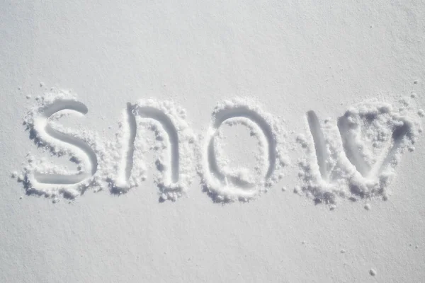 Odręczny Napis Czystej Białej Zaspie Śnieżnej Śnieg — Zdjęcie stockowe