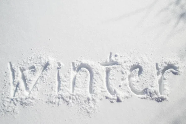 Odręcznie Napisany Napis Czystym Białym Śniegu Zima — Zdjęcie stockowe