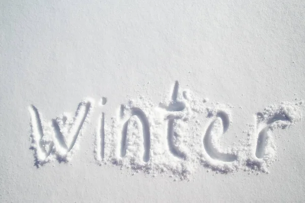 Odręcznie Napisany Napis Czystym Białym Śniegu Zima — Zdjęcie stockowe