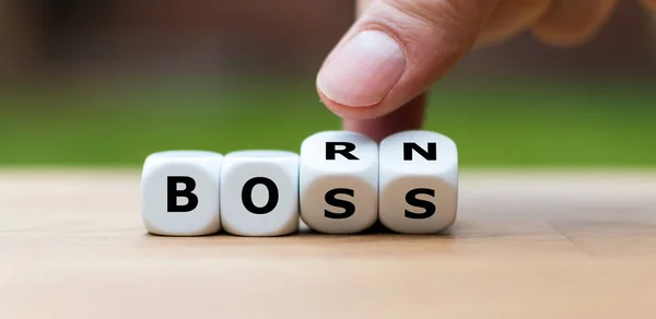 Geboren om een baas te zijn. Hand draait dobbelstenen en verandert het woord "geboren" t — Stockfoto