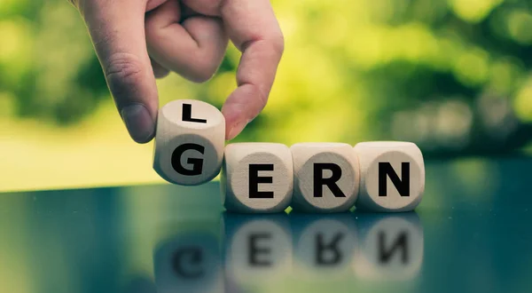 Os dados formam as palavras alemãs "lern gern" ("gostam de aprender" em inglês) — Fotografia de Stock