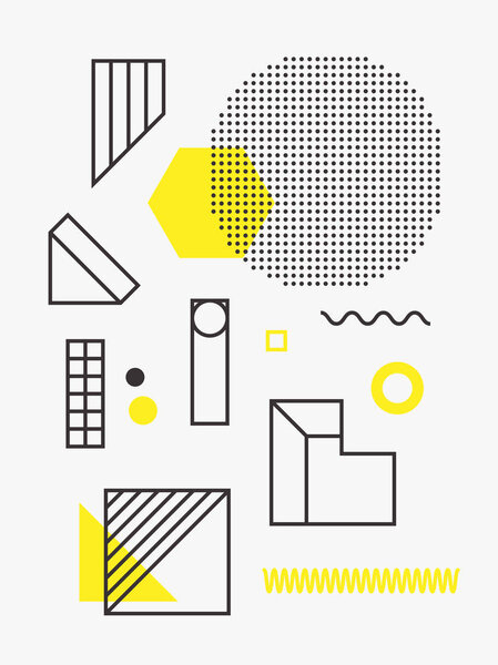 Универсальный трендовый плакат. Набор линейных геометрических фигур с элементами полутона
