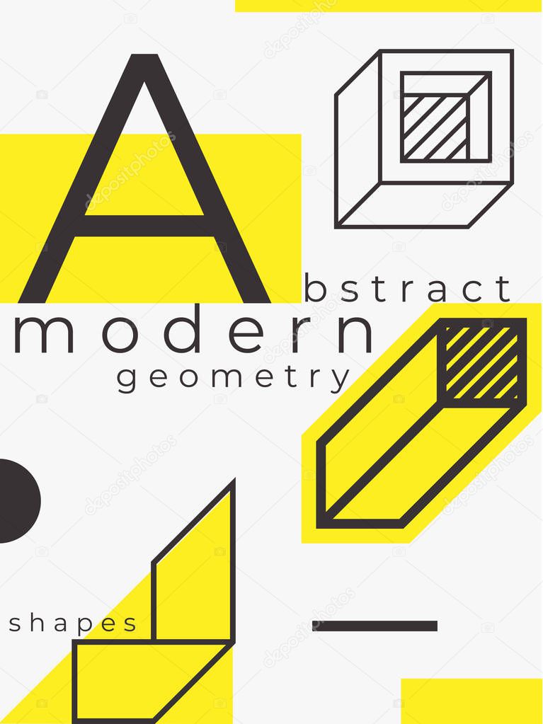 Universal trend poster. Linear geometric shapes set with halftone elements