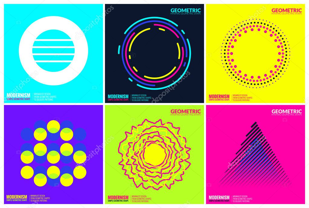 Simplicity Geometric Design Set Clean Lines and Colorful Forms In Blue Yellow Pink, Gradient