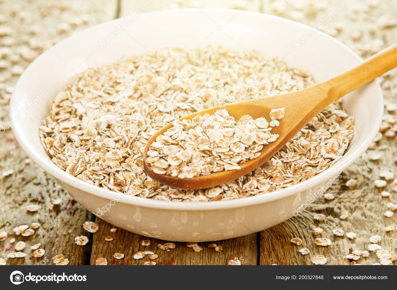 Uncooked Oatmeal Wooden Spoon Best Grain Breakfast Stock Photo by ©AY