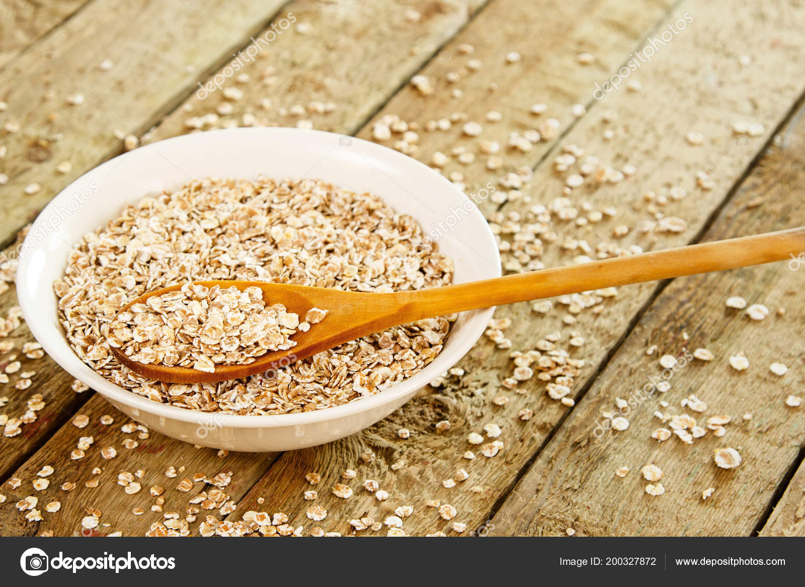 Uncooked Oatmeal Wooden Spoon Best Grain Breakfast Stock Photo by ©AY