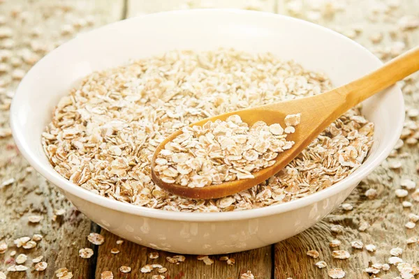 Uncooked Oatmeal Wooden Spoon Best Grain Breakfast — Stock Photo, Image